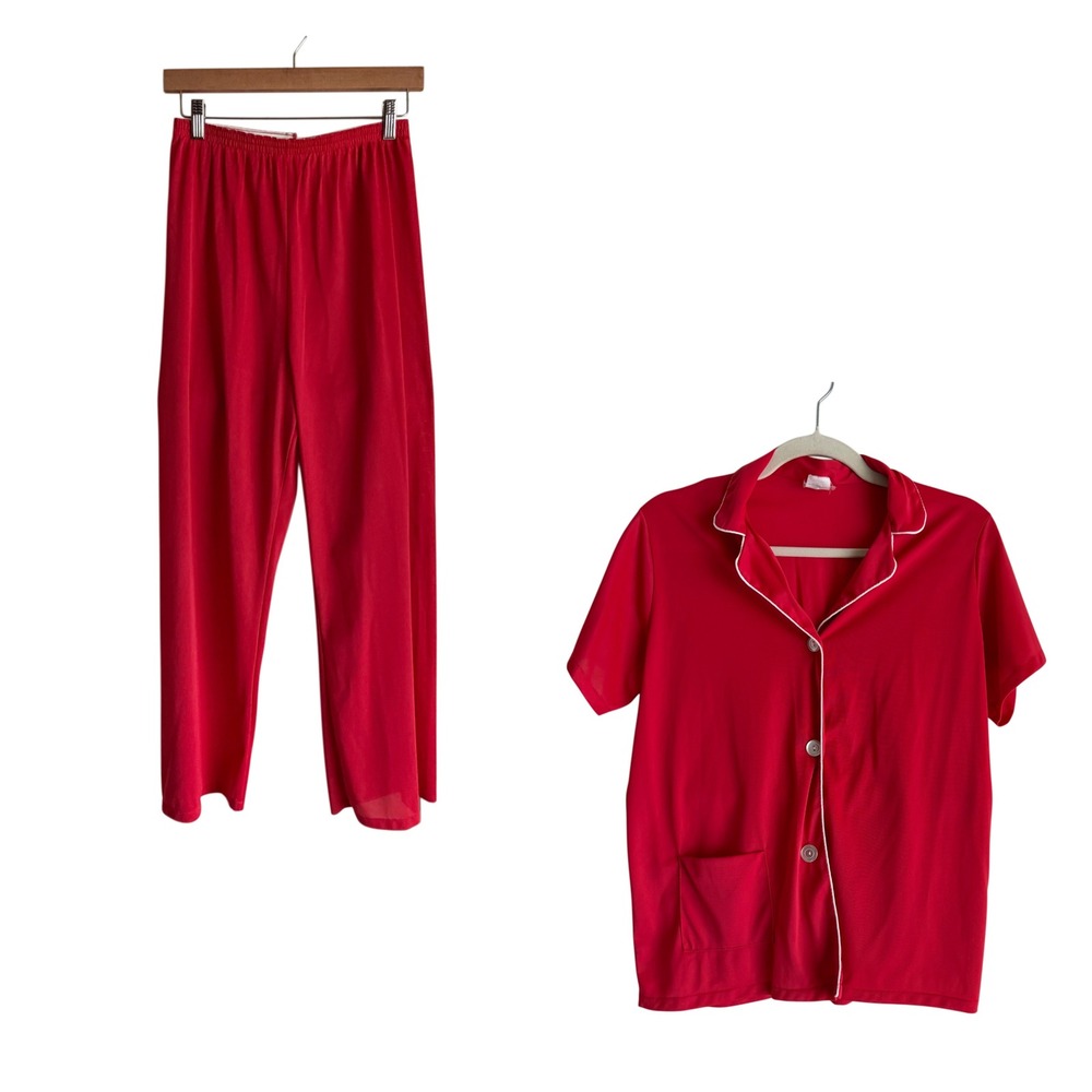 Vintage JCPenney Red Nylon Pajama Set I Short Sleeve Sleep Set Traditional